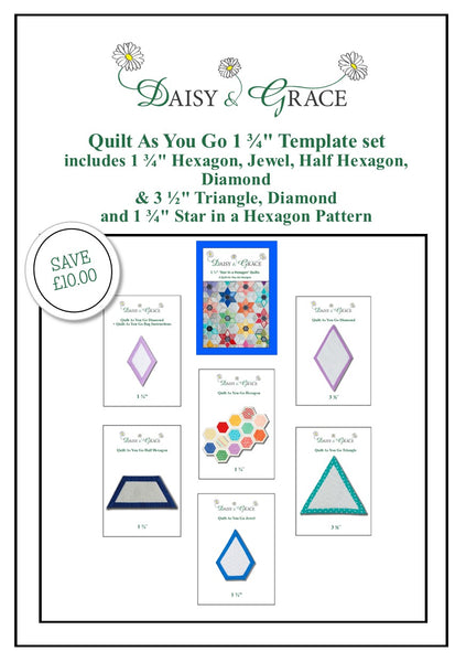 Daisy & Grace "Quilt As You Go" 1 3/4" Template Set-includes 6 templates and pattern