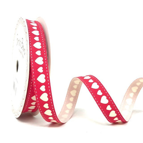 15mm Berties Bows Heart Print Red 15mm Cotton Print