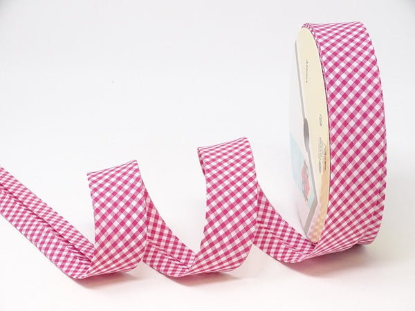 30mm Pink Gingham Bias Binding