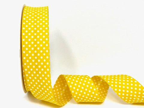 30mm Yellow with White Polka Dot Bias Binding