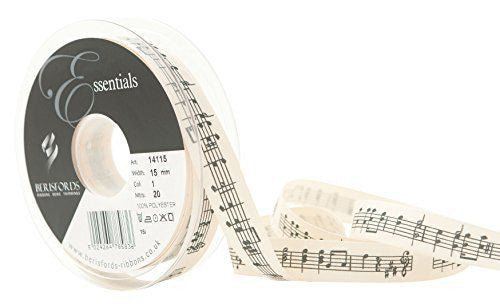 15mm Black Musical Note Print Ribbon