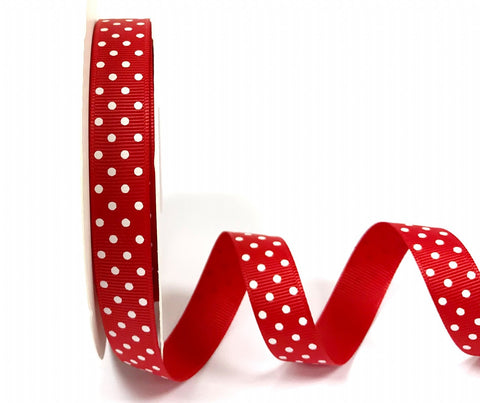16mm Grosgrain Ribbon Red with White Polka Dots