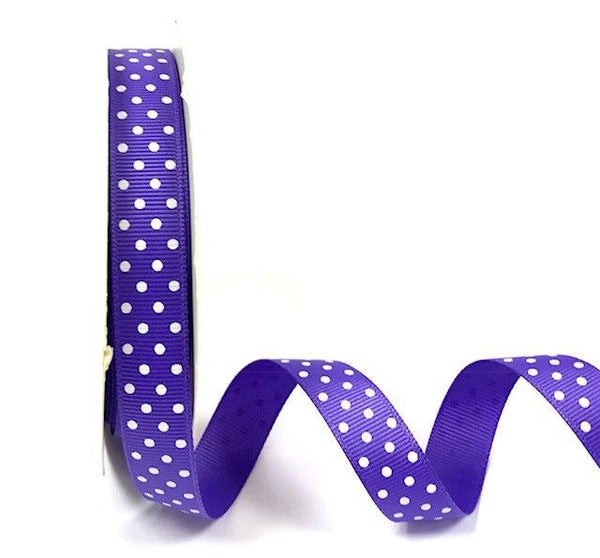 16mm Grosgrain Ribbon with Purple with White Polka Dots