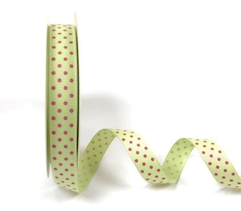 16mm Grosgrain Ribbon Lime with Pink Polka Dots