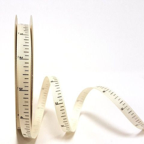 Inches Print 9mm Ivory Grosgrain Ribbon