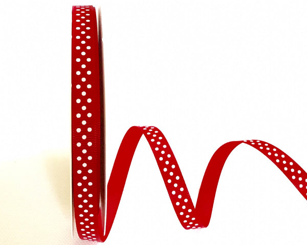 Red 9mm Grosgrain Ribbon with White Polka Dots