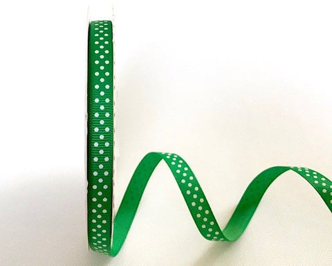 Emerald 9mm Grosgrain Ribbon with White Polka Dots