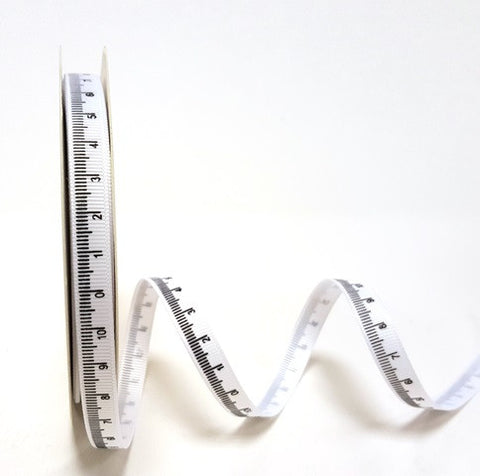 Centimetres Print 9mm White Grosgrain Ribbon
